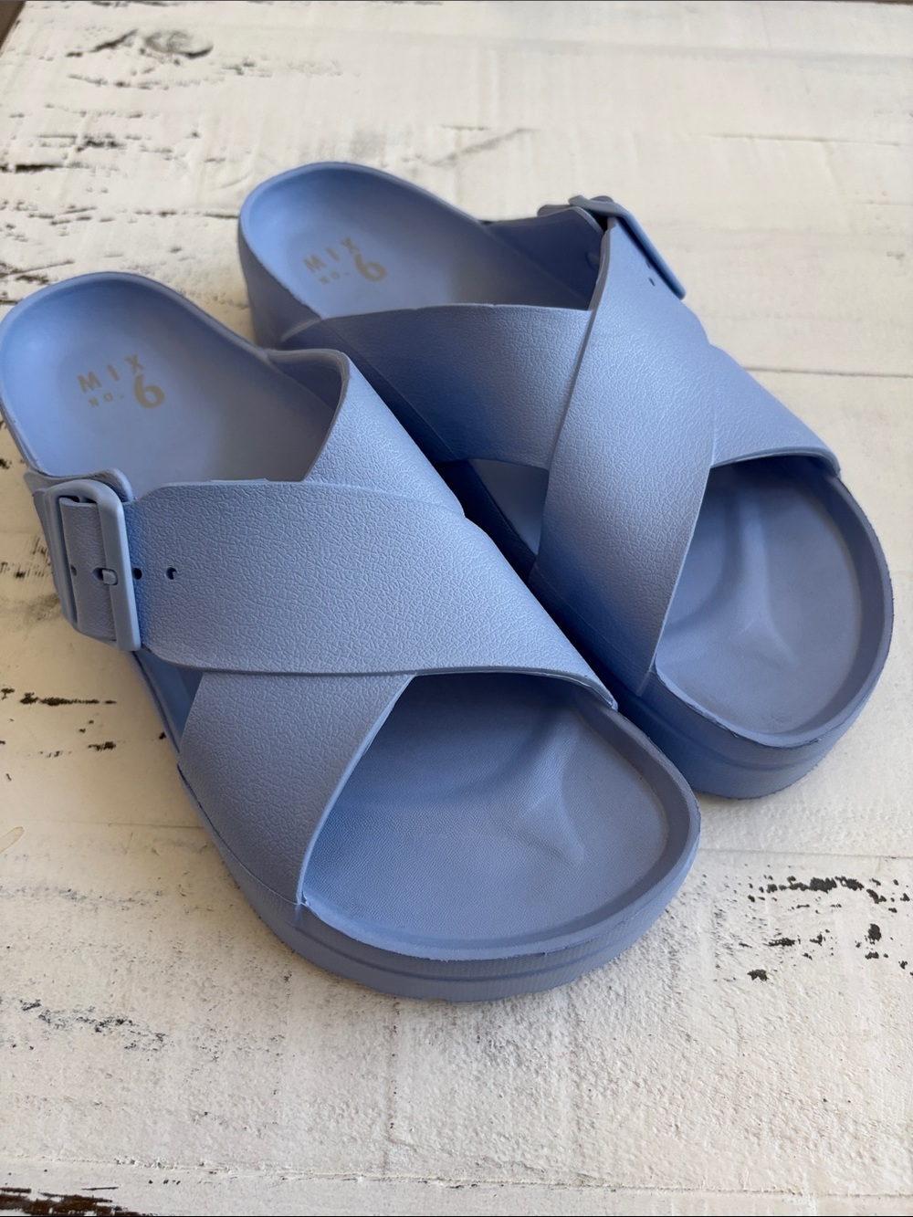 Mix No. 6 Light Blue Crisscross Slide Sandals with Buckle